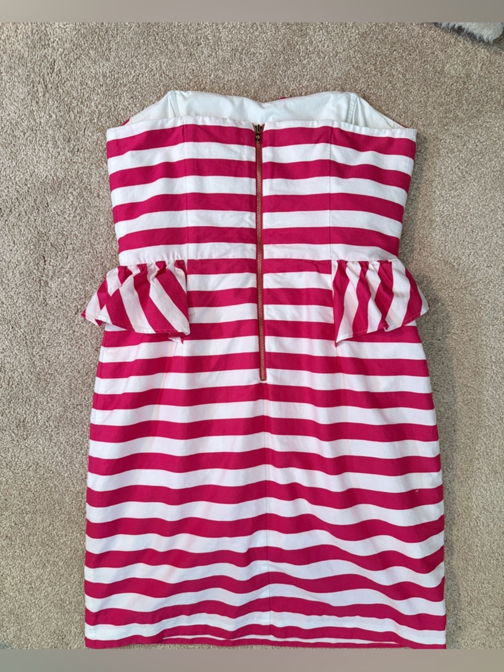 Y2K Lilly Pulitzer White Strapless Mini Dress Pink Stripes Trim Peplum Ruffle - Picture 9 of 10